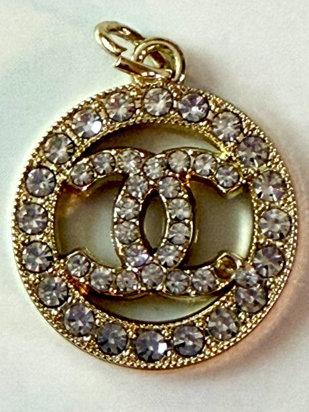 Chanel Round Rhinestone CC Zipper Pull Charm